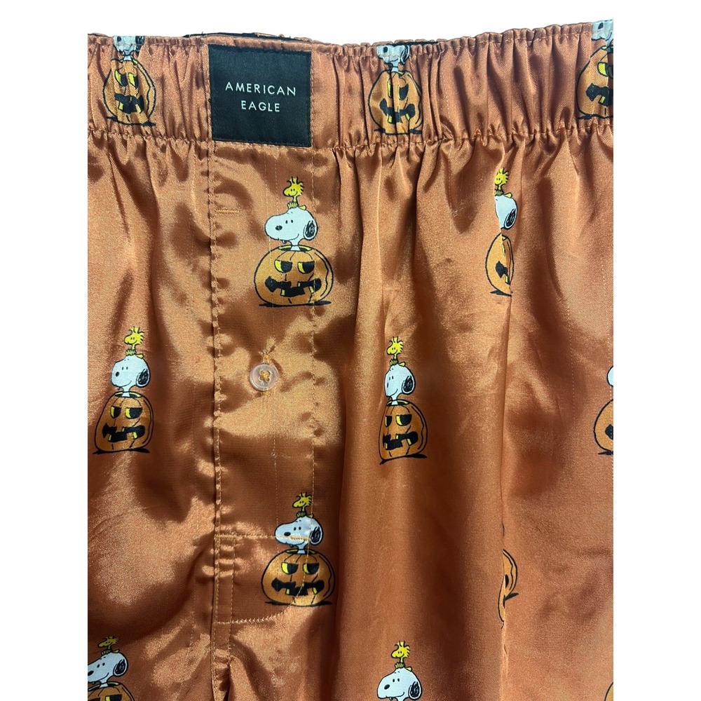 American Eagle Peanuts Snoopy Fall 2024 Satin Shorts M Halloween Pumpkins - Picture 2 of 11